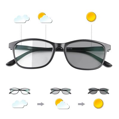 MIRYEA Photochromic Nearsighted Distance Glasses Transition Sunglasses For Men Women Retro Myopia Glasses TR90 Lightweight Negative Power Shortsighted Black Full Frame Eyewear Anit Glare UV Protection