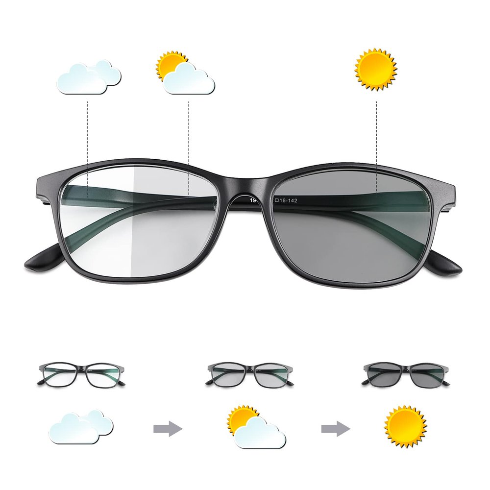 MIRYEA Photochromic Nearsighted Distance Glasses Transition Sunglasses For Men Women Retro Myopia Glasses TR90 Lightweight Negative Power Shortsighted Black Full Frame Eyewear Anit Glare UV Protection