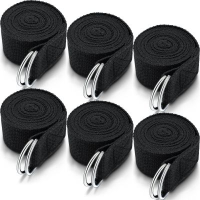 6 Pcs Yoga Strap for Stretching 8 Ft Yoga Exercise Adjustable Straps Bands with Safe Adjustable D Ring Buckle for Pilates Gym Workouts Fitness Improves Sitting Posture(Black)