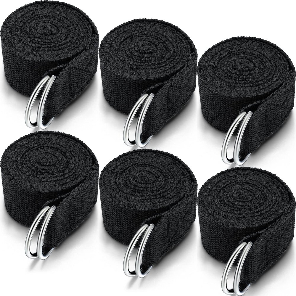 6 Pcs Yoga Strap for Stretching 8 Ft Yoga Exercise Adjustable Straps Bands with Safe Adjustable D Ring Buckle for Pilates Gym Workouts Fitness Improves Sitting Posture(Black)