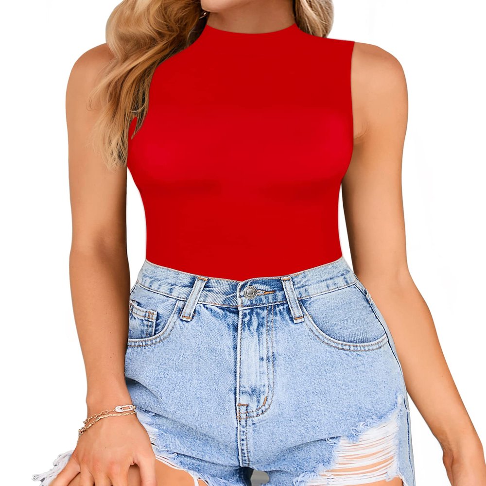 CLOZOZ Turtle Neck Tank Tops for Women Sleeveless Mock Neck Turtlenecks Slim Fitted Tops
