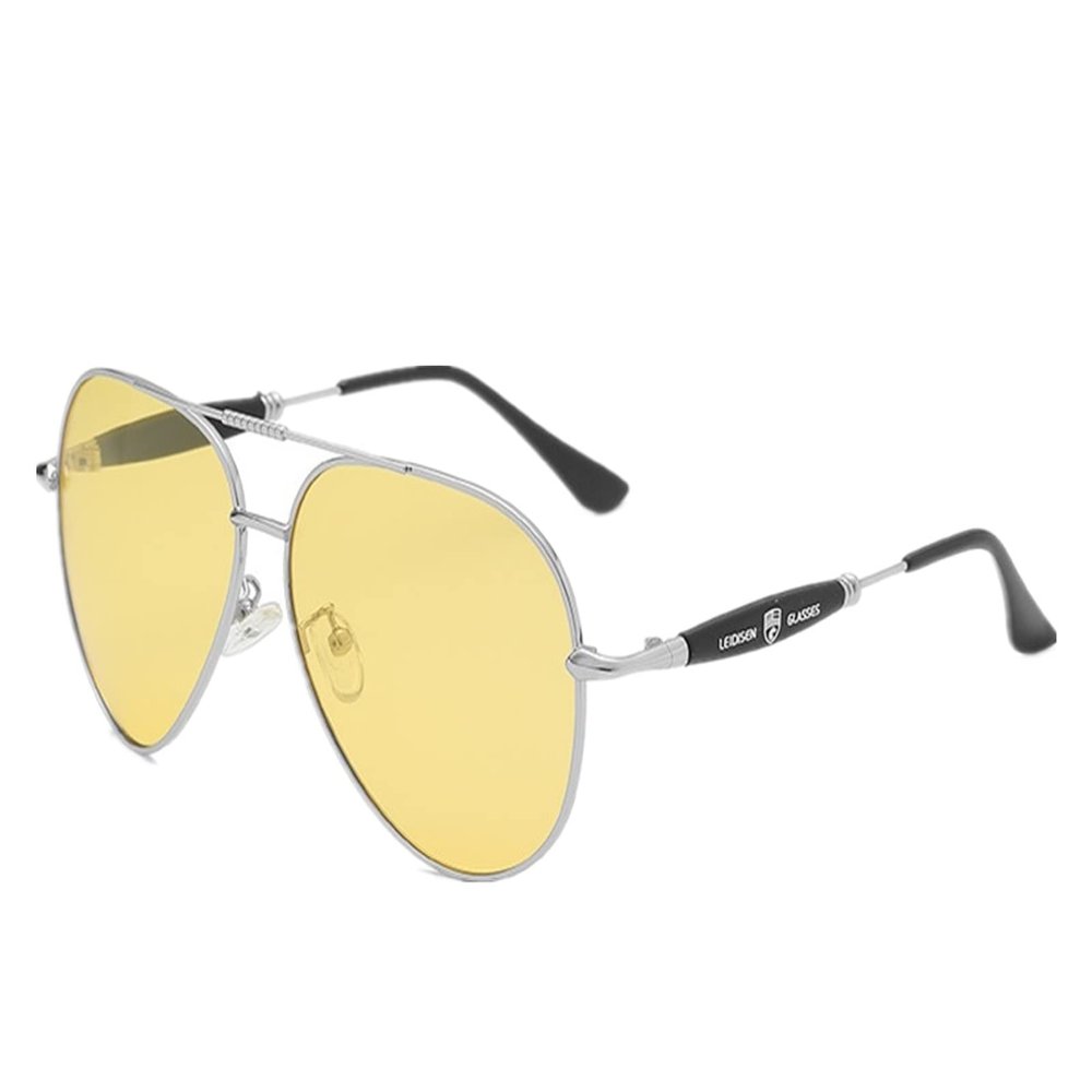 WIRUN Night Driving Glasses Men Women - Anti-Glare Polarized UV400 Yellow Safety Night Vision Glasses for Driving Fishing (Silver)