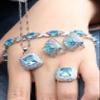BROCLY Jewelry Set for Women,Cubic Zirconia Tennis Necklace Ring Clips Earring Bracelet set,Wedding Birthday Anniversary Engagement Gift For Wife Girlfriend Best Friend Bridal (Sky Blue) view 4