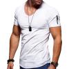 Maiyifu-GJ Men's Muscle V Neck Gym Workout T Shirt Arm Stitching Zipper Pocket Tee Top Fashion Casual Slim Fit Short Sleeve (White,US SIZE 3XL Asia 4XL) view 1