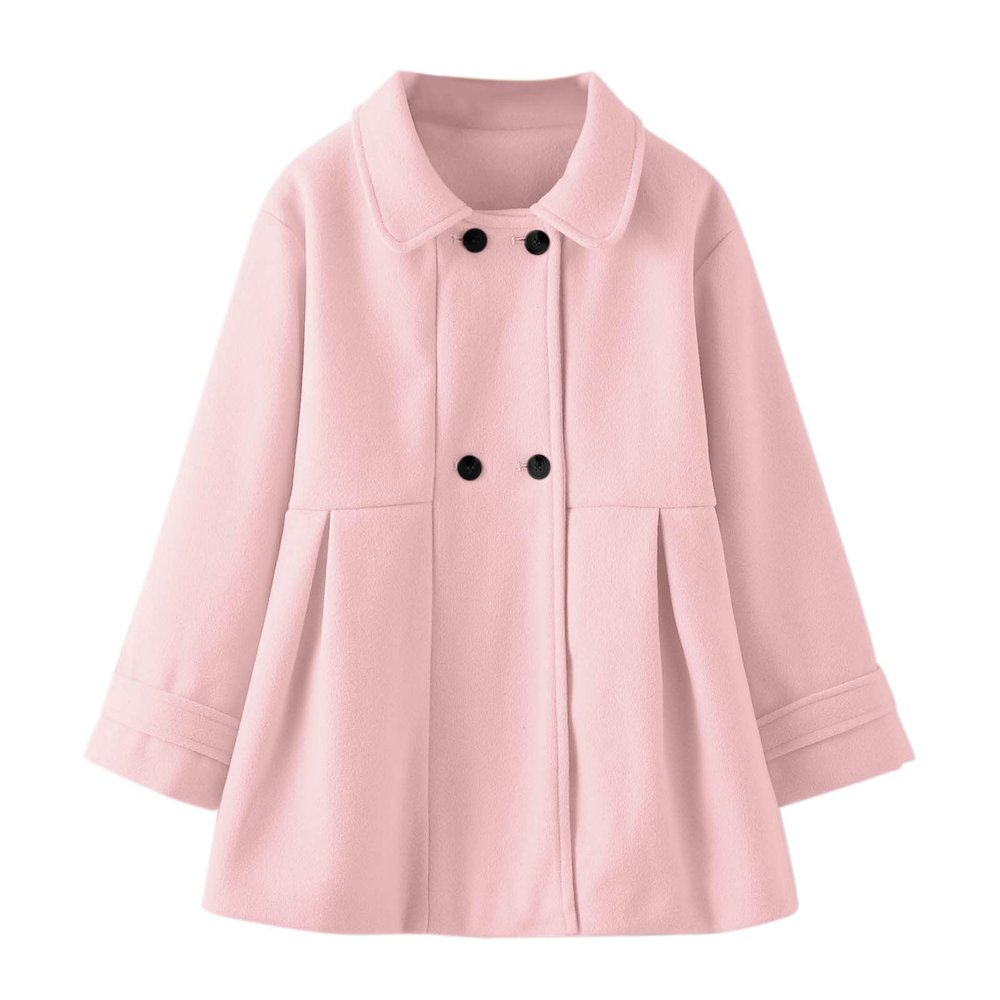 Ikevan Kids Baby Girls Coat Jacket Warm Jacket Winter Simple Breasted Trench Coat Outwear Wool Blend (Echo2-Pink, 6-7 Years)
