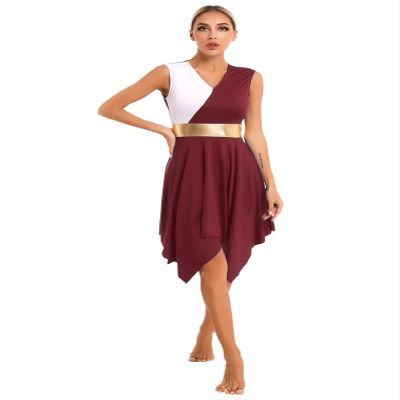 easyforever Women's Sleeveless Color Block Dance Dress Liturgical Praise Lyrical Dancewear Worship Robe Dress Burgundy B XX-Large