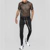 Men's Color Block Striped Hollow Out Short Sleeve Round Neck Sheer T Shirt Mesh See Through Tee Top (Black,US Size S Asia M) view 2