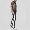 Men's Color Block Striped Hollow Out Short Sleeve Round Neck Sheer T Shirt Mesh See Through Tee Top (Black,US Size S Asia M) view 3