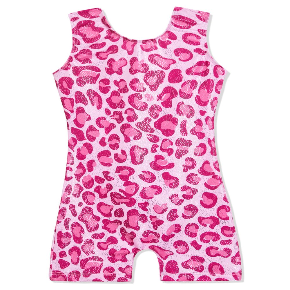 Domusgo Gymnastics Leotards for Girls 2t 3t Sparkly Sleeveless 3D Print Pink Cheetah Biketard with Shorts