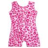 Domusgo Gymnastics Leotards for Girls 2t 3t Sparkly Sleeveless 3D Print Pink Cheetah Biketard with Shorts view 1