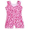 Domusgo Gymnastics Leotards for Girls 2t 3t Sparkly Sleeveless 3D Print Pink Cheetah Biketard with Shorts view 2
