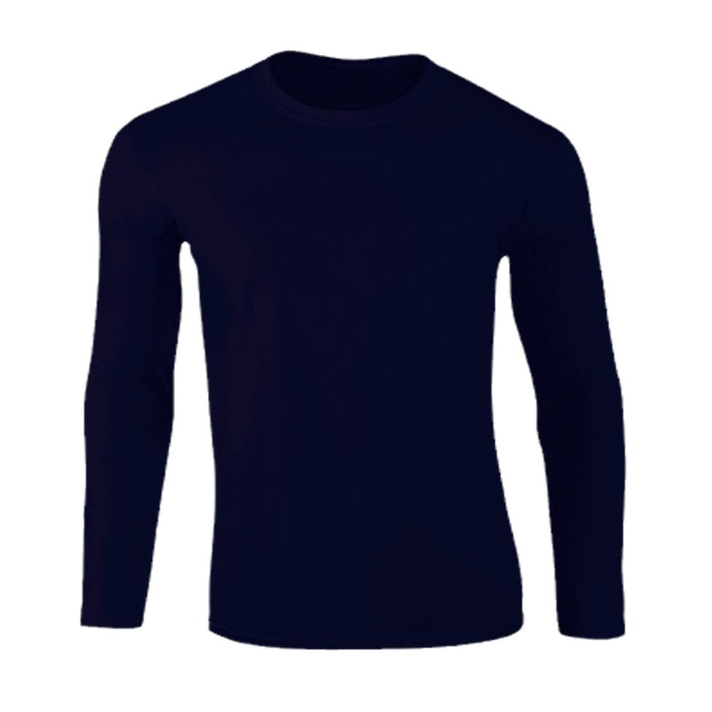 Dninmim Cotton Men's Long Sleeve Solid Color Men T Shirt O-Neck Man Top Tees for Male Clothing Navy Blue M