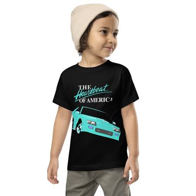 1991 Camaro Heartbeat of America Retro Miami Nights Car Club Chillwave Custom Toddler Short Sleeve Tee Black