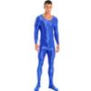 Sxiwei Adult Shiny One Piece Spandex Body Suit Jumpsuit Long Sleeve Round Neck Zentai Costume Catsuit Blue Medium view 1