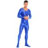 Sxiwei Adult Shiny One Piece Spandex Body Suit Jumpsuit Long Sleeve Round Neck Zentai Costume Catsuit Blue Medium view 3