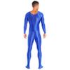 Sxiwei Adult Shiny One Piece Spandex Body Suit Jumpsuit Long Sleeve Round Neck Zentai Costume Catsuit Blue Medium view 4