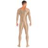 Daenrui Men's One Piece Spandex Long Sleeve Bodysuit Unitard Stretchy Workout Jumpsuit Leotard Costume Coffee Medium view 4