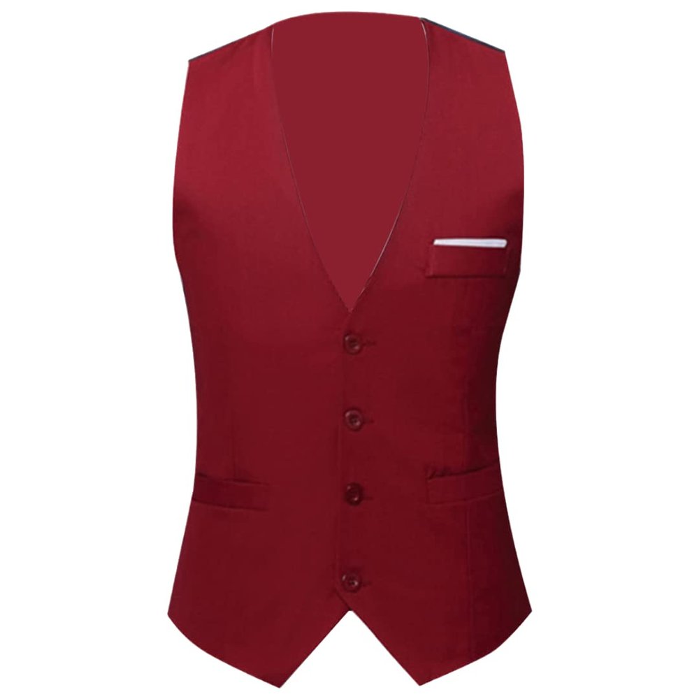 Men's Vest Solid Color V Neck Sleeveless Button Suit Vest Plus Size Vest
