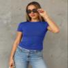 Abardsion Women's Casual Basic Going Out Crop Tops Slim Fit Short Sleeve Crew Neck Tight T Shirts 2026 (Royal Blue, M) view 2