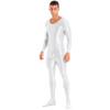 Daenrui Men's One Piece Spandex Long Sleeve Bodysuit Unitard Stretchy Workout Jumpsuit Leotard Costume White Medium view 2