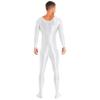 Daenrui Men's One Piece Spandex Long Sleeve Bodysuit Unitard Stretchy Workout Jumpsuit Leotard Costume White Medium view 4