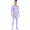 Daenrui Men's One Piece Spandex Long Sleeve Bodysuit Unitard Stretchy Workout Jumpsuit Leotard Costume Light Purple Medium view 1