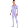 Daenrui Men's One Piece Spandex Long Sleeve Bodysuit Unitard Stretchy Workout Jumpsuit Leotard Costume Light Purple Medium view 2