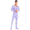 Daenrui Men's One Piece Spandex Long Sleeve Bodysuit Unitard Stretchy Workout Jumpsuit Leotard Costume Light Purple Medium view 3