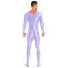 Daenrui Men's One Piece Spandex Long Sleeve Bodysuit Unitard Stretchy Workout Jumpsuit Leotard Costume Light Purple Medium view 4