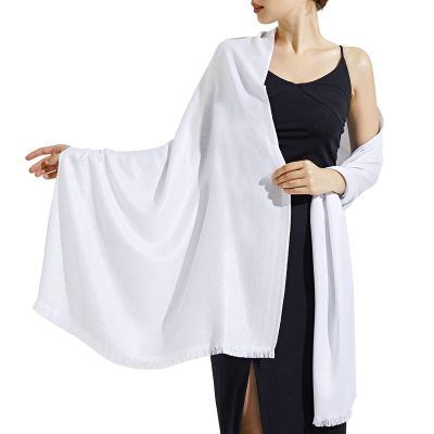 Ciormis Bridesmaid Shawls, Women Lightweight White Pashmina Guest Shawls and Wraps for Wedding (White & Silver)