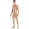 Sxiwei Adult Shiny One Piece Spandex Body Suit Jumpsuit Long Sleeve Round Neck Zentai Costume Catsuit Coffee Medium view 2