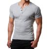 Men's Fashion Button Cotton T-Shirt Casual Slim Fit Basic Short Sleeve Summer Solid Muscle Tee Tops (Light Gray 1,US SIZE XL Asia XXL) view 1