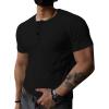 Men's Casual Slim Fit Basic Tee Top Fashion Casual Front Placket Short Sleeve Solid Cotton T Shirts (Black,US SIZE L Asia XL) view 1