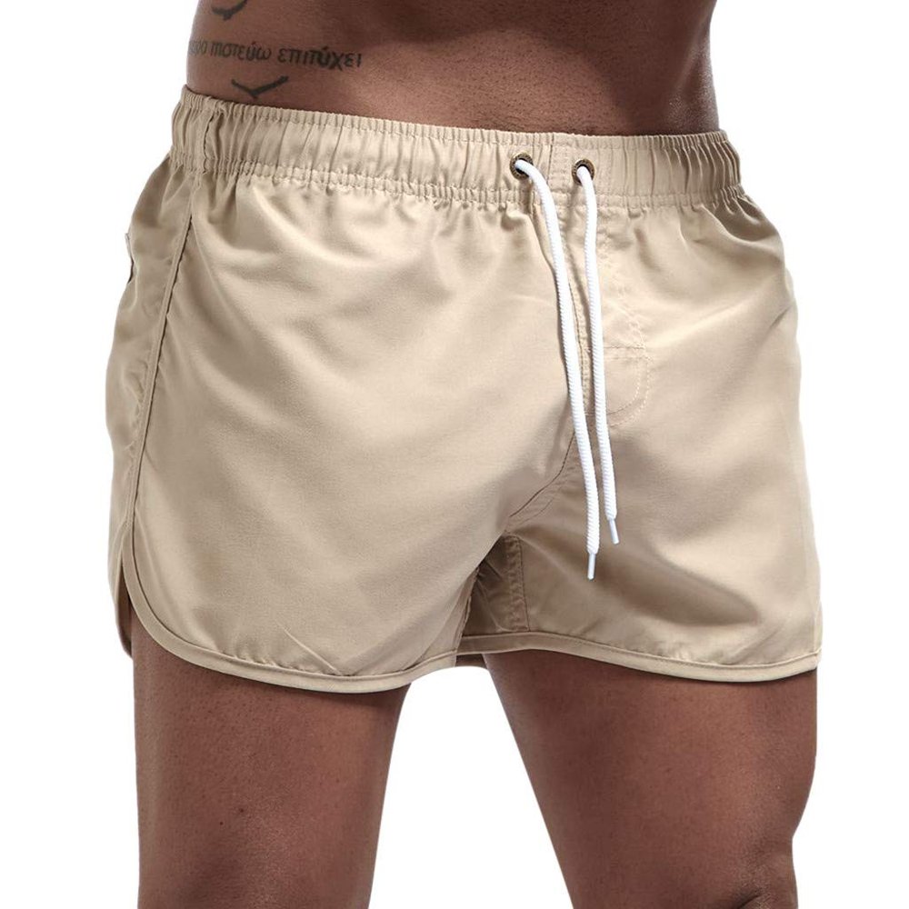 Mens Swimming Trunks 5 Inch Inseam No Mesh Liner Quick Dry Swim Shorts Summer Beach Swim Trunks Surfing Sport Bathing Suit A-Khaki