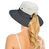 2 Pieces Womens Sun Beach Hat with Ponytail Hole Summer Wide Brim UV Protection Sun Bucket Hat for Fishing Hiking Travel Beige/Grey 1pc view 1