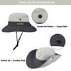 2 Pieces Womens Sun Beach Hat with Ponytail Hole Summer Wide Brim UV Protection Sun Bucket Hat for Fishing Hiking Travel Beige/Grey 1pc view 3