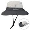 2 Pieces Womens Sun Beach Hat with Ponytail Hole Summer Wide Brim UV Protection Sun Bucket Hat for Fishing Hiking Travel Beige/Grey 1pc view 4