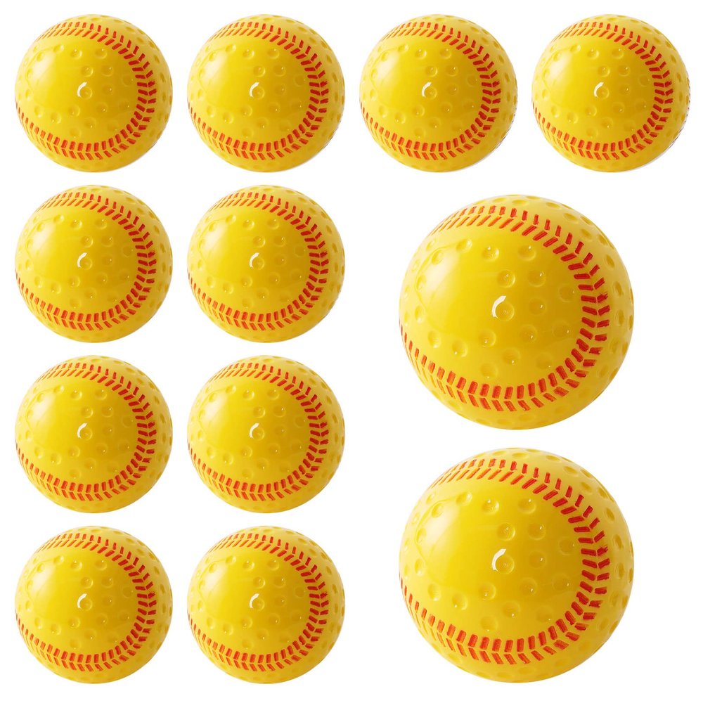 Baisidiwei Baseballs 12 Pack Dimpled Baseballs, 9-Inch Pitching Machine Balls for Hand-Eye Coordination, Hitting and Fielding Practice (Yellow red)