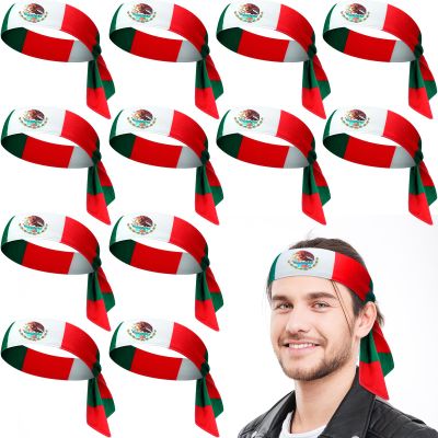 12 Pcs Mexico Country Flag Headbands Mexican Bandana with National Flag Headband Sweatbands for Men Women Sports(Lace up)