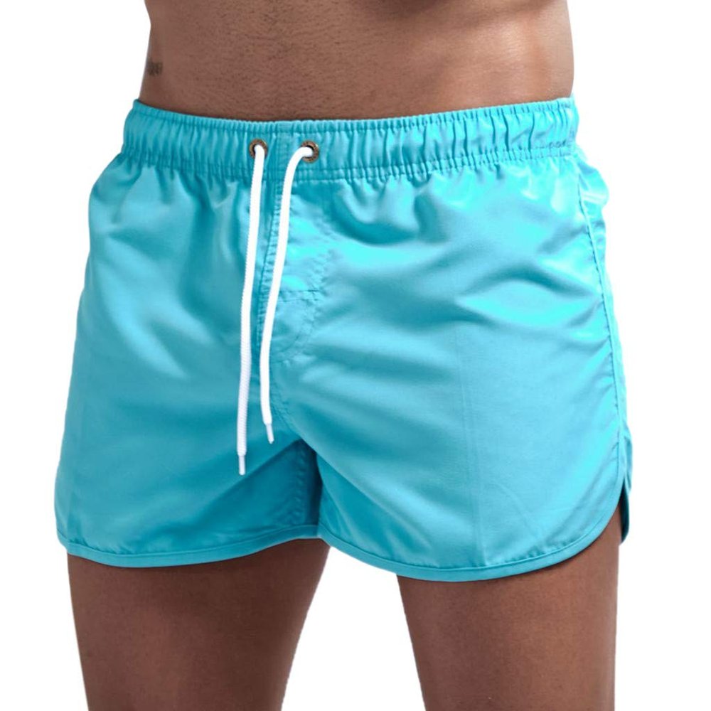 Mens Swimming Trunks 5 Inch Inseam No Mesh Liner Quick Dry Swim Shorts Summer Beach Swim Trunks Surfing Sport Bathing Suit A-Light Blue
