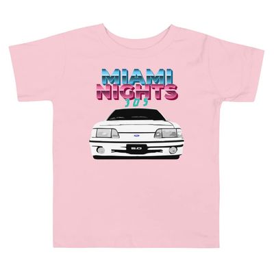 Fox Body Stang 5.0 Miami Nights 305 Car Club Retro Custom Chillwave Toddler Short Sleeve Tee Pink