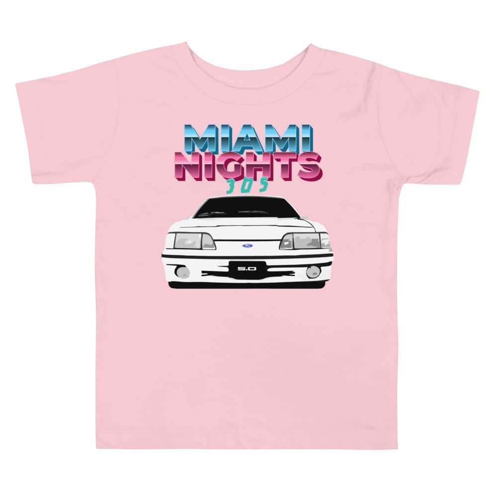 Fox Body Stang 5.0 Miami Nights 305 Car Club Retro Custom Chillwave Toddler Short Sleeve Tee Pink