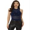 Allegra K Star Mesh Crop Top for Women's Metallic Mock Neck Sleeveless See Through Party Tank Top X-Small Blue view 1