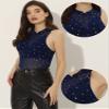 Allegra K Star Mesh Crop Top for Women's Metallic Mock Neck Sleeveless See Through Party Tank Top X-Small Blue view 2