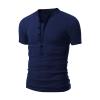 Mens Cotton Muscle Slim Fitted Sport T-Shirt Casual Button Stand Collar Tops Basic V-Neck Pullover Short Sleeve (Dark Blue,US SIZE XS Asia S) view 1