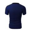 Mens Cotton Muscle Slim Fitted Sport T-Shirt Casual Button Stand Collar Tops Basic V-Neck Pullover Short Sleeve (Dark Blue,US SIZE XS Asia S) view 2
