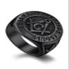 Bandmax Mens Black Freemason Rings Stainless Steel Round Signet Ring for Biker Mason Religious Faith Ring Size 11 Masonic Jewelry for Men view 1
