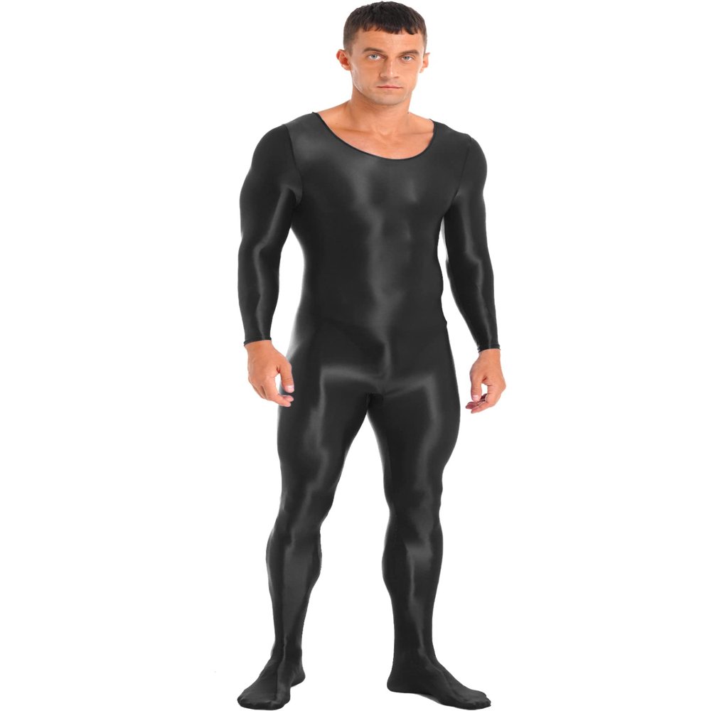 Hedmy Men's Long Sleeves One Piece Unitard Jumpsuit Stretch Spandex Sports Full Bodysuit Rompers Black Medium