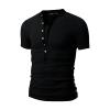 Maiyifu-GJ Mens Cotton Muscle Slim Fitted Sport T-Shirt Casual Button Stand Collar Tops Basic V-Neck Pullover Short Sleeve (Black,US SIZE XS Asia S)