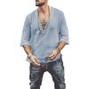Maiyifu-GJ Men's Casual Cotton Linen Tee Fashion Lace Up Short Sleeve Beach Shirts V Neck Hippie T-Shirt (Grey,US Size XS Asia S) view 1